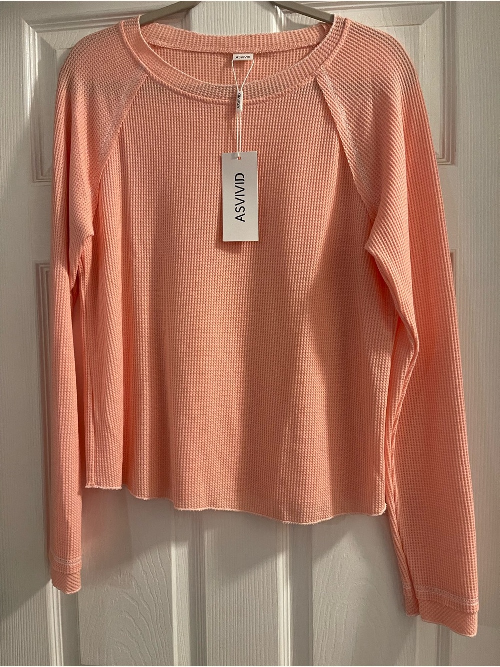 ASVIVID Women's Waffle Knit Long-Sleeve Tee- Coral/Peach